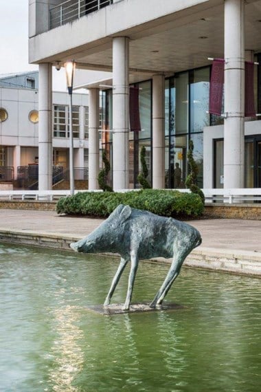Wild Boar by Elisabeth Frink, 1970, The Water Gardens, Harlow, Essex. Listed Grade II © Historic England